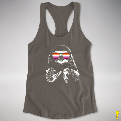 Pride Sloth Lesbian Flag Sunglasses Women's Racerback Tank - Dark Grey